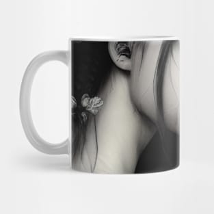 Sad girl, gothic style ink art Mug